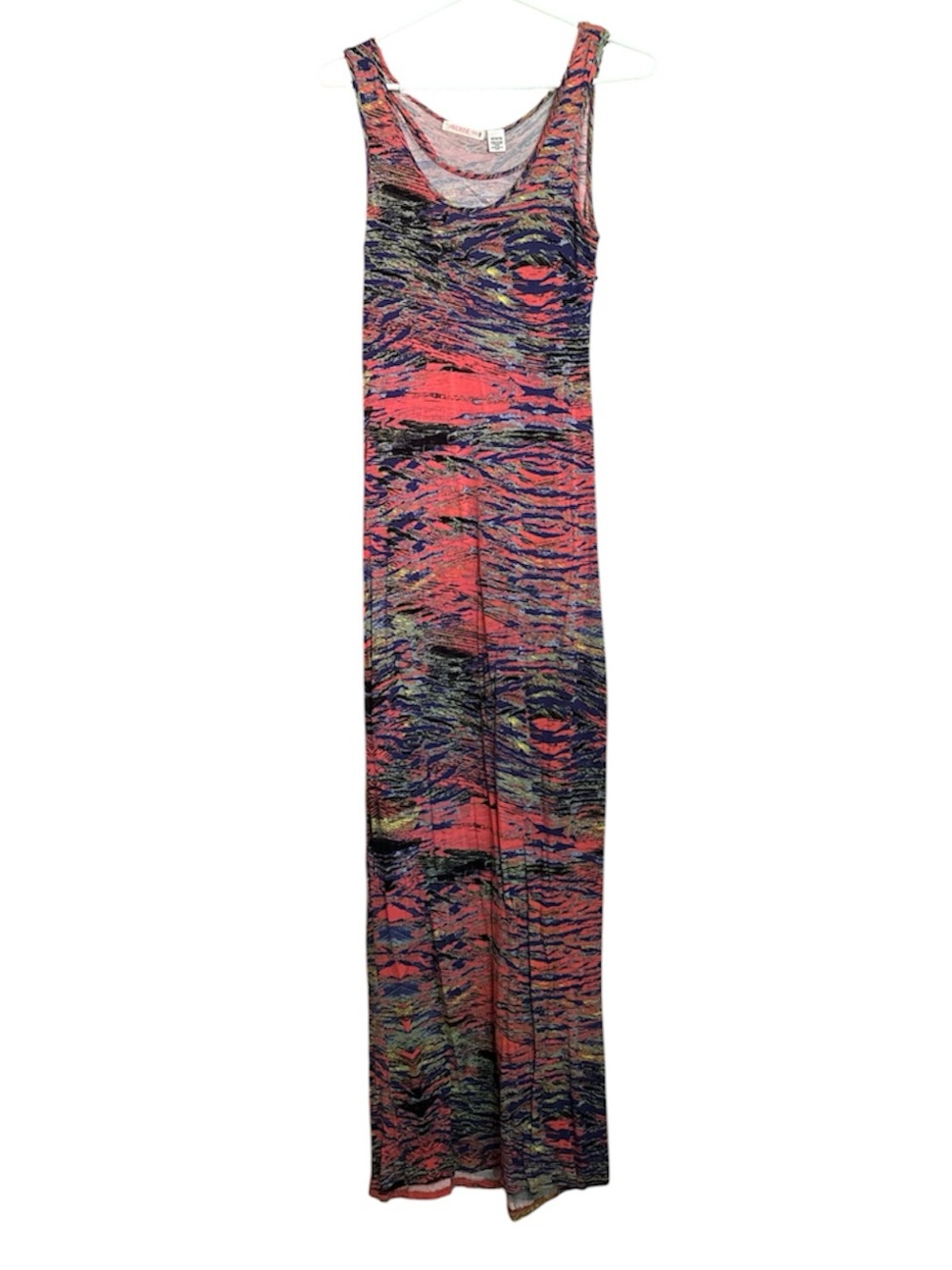 Sleeveless Printed Maxi Dress in Coral, Navy & Green